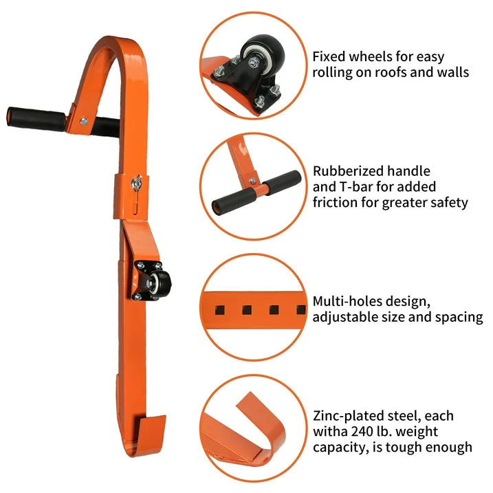 Goobetter-Extension Ladder Stabilizer for Roof, Ladder Roof Hook for Gutters, Roof Ridge , Heavy Duty Steel The Goat Steep Assist Attachment , with Wheels, and Rubber Grip T-Bar, 2 Pack