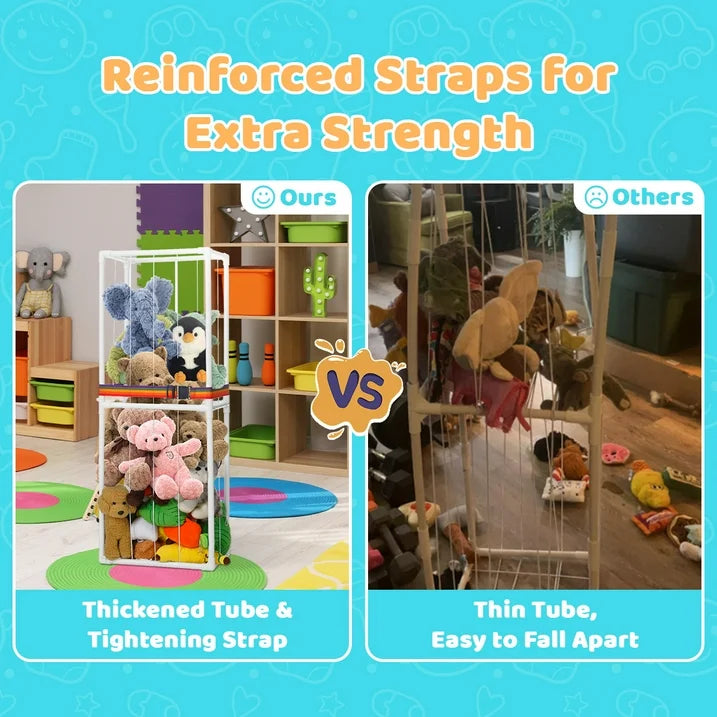 Stuffed Animal Zoo Storage Pre Assemble PVC Toy Storage Organizer with Elastic Band and Net, Stuffed Animal Holder Space Saver for Playroom Bedroom Nursery, White