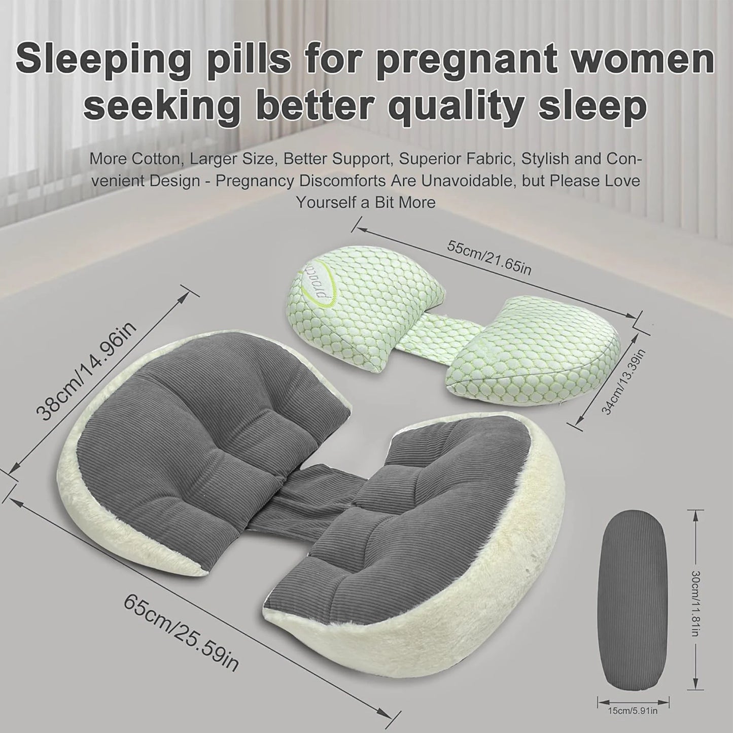 Arsvita Pregnancy Pillow for Sleeping, W Shaped Maternity Pillow for Side Sleeper, Support for Back, Belly, Hips for Pregnant Women, Adjustable Travel Wedge Pillow, Gray