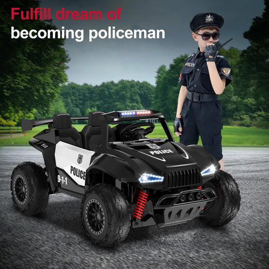 24V 2-Seater Ride On Police Pickup, 4WD/2WD Switchable Kids UTV, 800W Motors W/Remote Control, 3 Speeds, Electric Truck Car Toy Gifts for Kids with Megaphone, Alarm Lights, MP3, 2 Safety Belts, Black