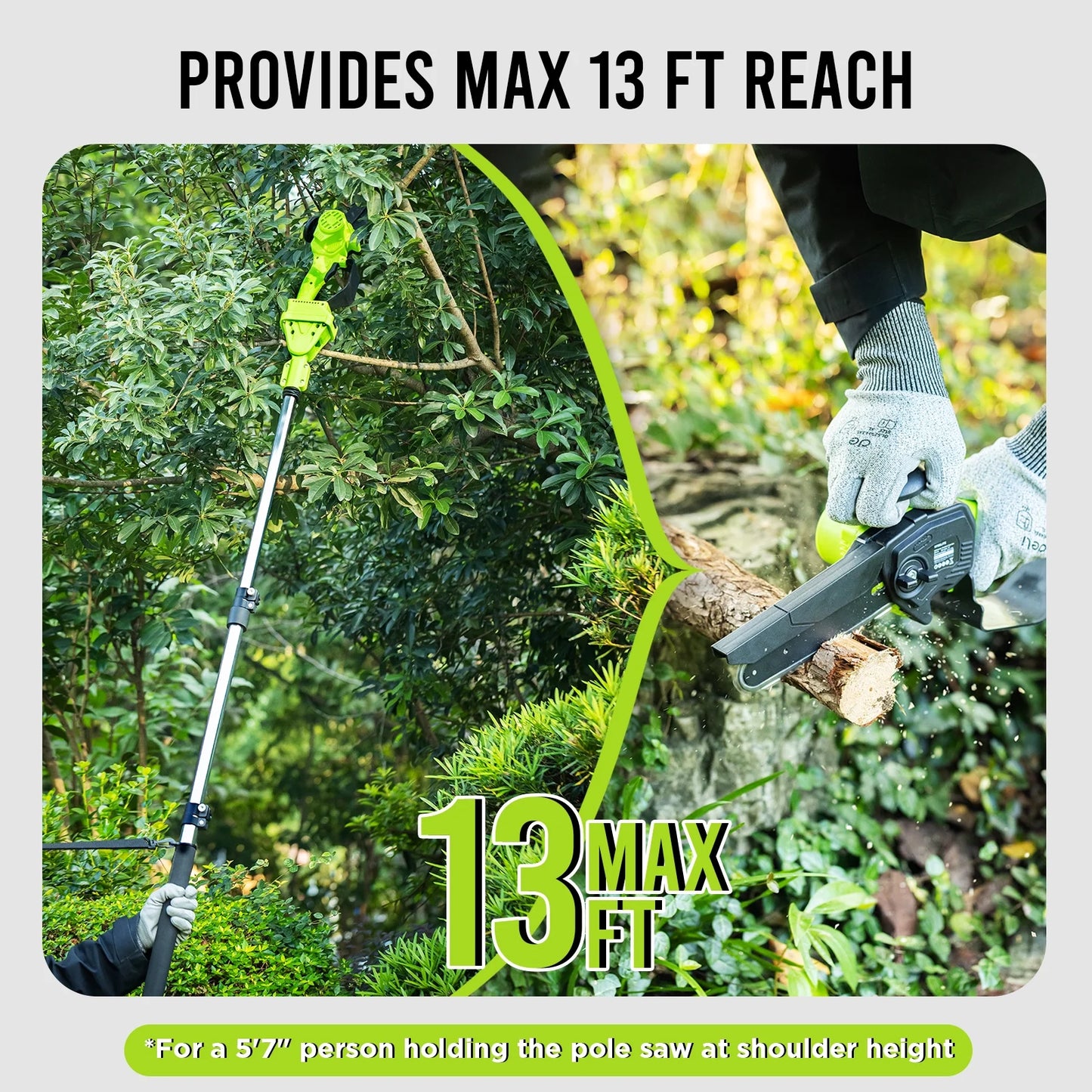 Steelite 2-in-1 Cordless Pole Saw & 6" Electric Mini Chainsaw,21V 2.0 Ah Battery Powered Brushless Pole Chainsaw ,13 FT Max Reach for Tree Trimming,5.29 lbs Lightweight,with Replacement Chain