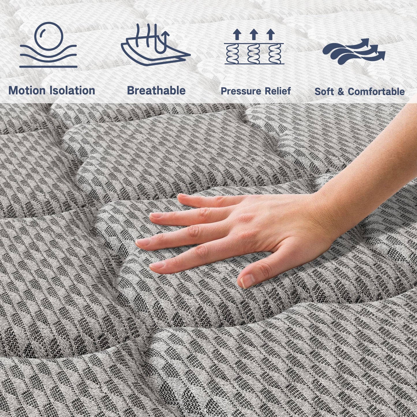 Fvbeaya 12 inch Queen Hybrid Mattress in a Box, Gel Memory Foam with Individually Wrapped Pocket Coils, Medium Firm, Pressure Relief, Cooling Sleep Support for Adult