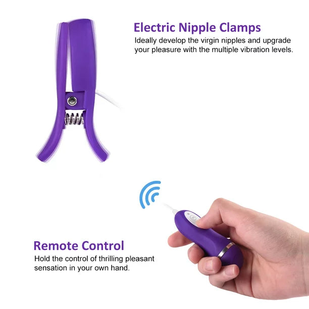 Aopar Nipple Clip Vibrating Breast Clamps Electric Nipple Stimulator with Remote Control 10-mode Sex Toys for Women Men, Purple