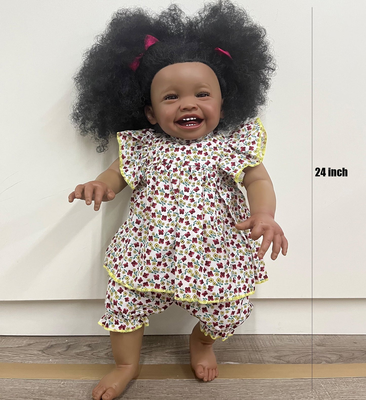 24 Inch Reborn Baby Dolls, 2023 Latest Lifelike Newborn Baby Doll, Black Skin Handmade Body Real Looking Doll Birthday Christmas Children Gift for Age 3+