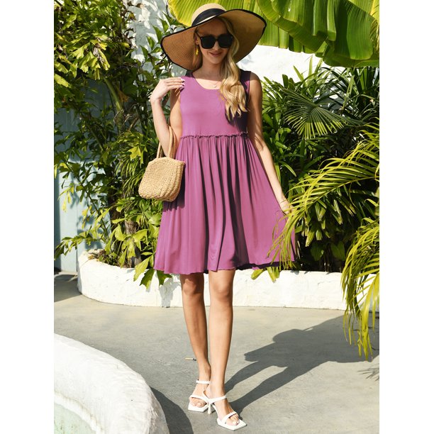 QINCAO Womens Dresses Sleeveless Plain Sundresses for Women Casual Tank Dresses,L(12-14)