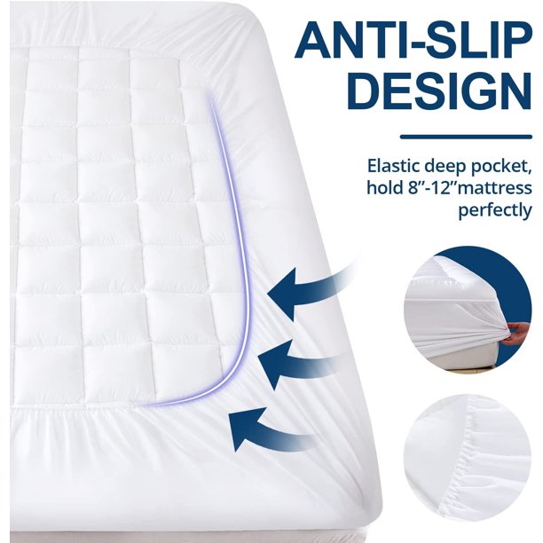 ELEMUSE Queen Cooling Mattress Pad Quilted Bed Mattress Topper Elastic Fitted Mattress Protector Pillow Top Mattress Cover with 8"-21" Deep Pocket