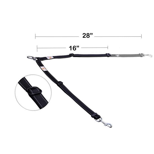 Snagle Paw Double Dog Leash, No Tangle Dog Leash Coupler - Trainer Leash - Two Dogs Adjustable Splitter Lead - Black