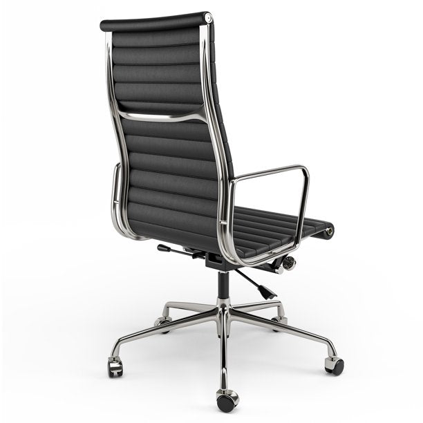 Swivel Office Desk Chair Genuine Leather High Back Task Chair Computer Chair with Aluminum Base,Lumbar Support,Adjustable Height,Black