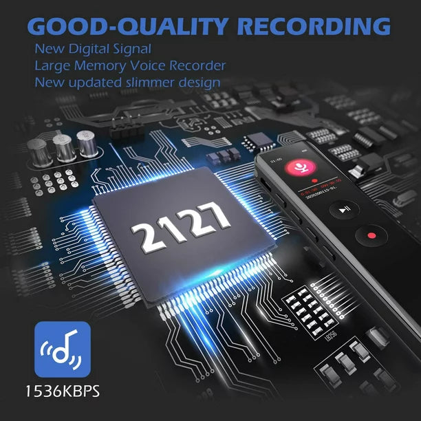 Voice Recorder, Digital Voice Dictaphone, MP3 Audio Recorder with Playback, Intelligent Noise Reduction, for Lectures Meetings Class
