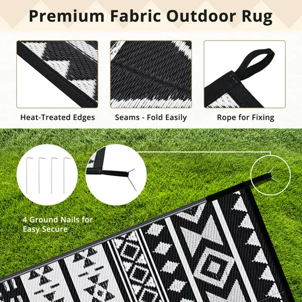 GOTGELIF 9x12 Outdoor Rug Plasti Straw Rug Bohemia Carpet Waterproof PP Tube Woven Portable Mat for RV,Patio Decor,Porch,Balcony,Picnic