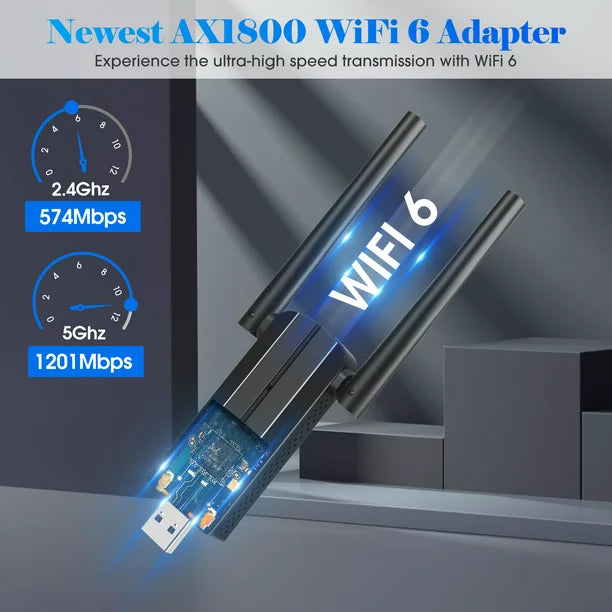Doosl USB WiFi Adapter for PC, AX1800 USB 3.0 Wireless WiFi 6 Adapter for Desktop PC with 5G/2.4G High Gain Antenna, Drive Free 1800Mbps Dual Band WiFi Dongle, PC WiFi Adapter Only Support Win10/11