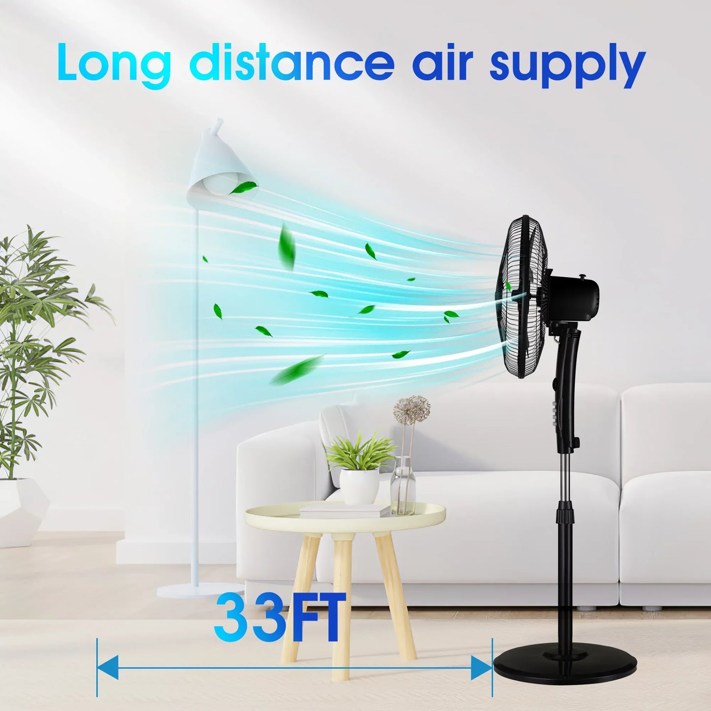 IFANZE 16" Pedestal Fan, Brushless Motor Oscillating Stand Fan Height Adjustable, 3 Speeds Settings, Ideal for Home Office Bedroom Use