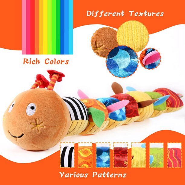 Baby Toy Musical Caterpillar Multicolor Infant Toy Crinkle Rattle Soft with Ruler Design, Bells and Rattle Educational Einsteins Toy Sensory Toddler Toy Toy for Newborn Boys Girls 0 3 6 12+Months