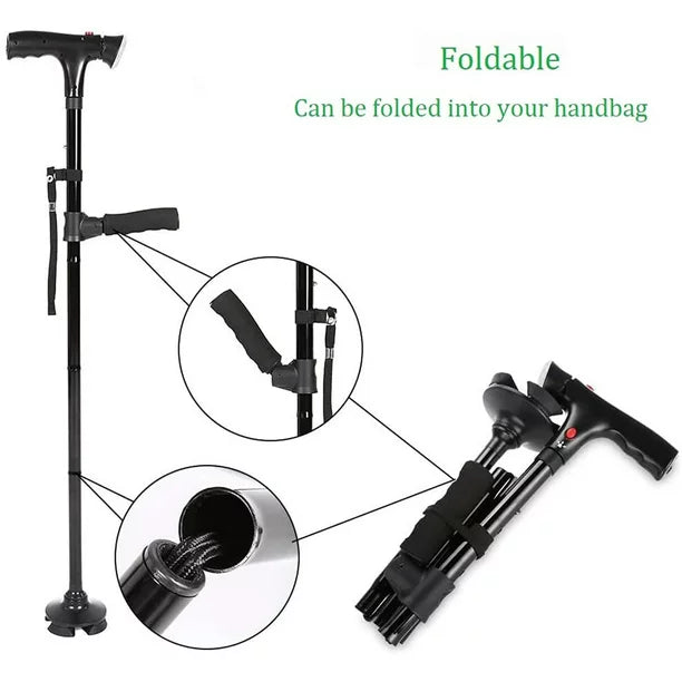 Walking Canes for Men & Women, Folding Canes with LED Flashlight, Fall Alarm, Heavy Duty, Pivot Tip, Foldable Walking Sticks for Seniors & Adults Balance
