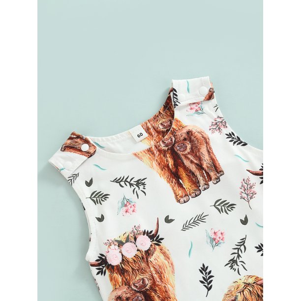 jaweiw Baby Girls Jumpsuit, Sleeveless Crew Neck Cow Flower Print Casual Romper for Summer
