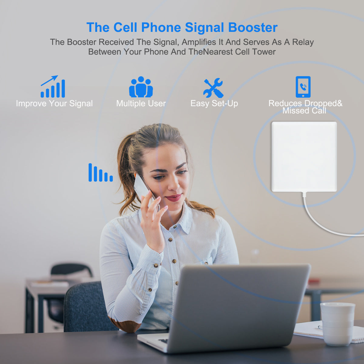 HJCINTL Cell Phone Booster for Home for Verizon AT&T | Up to 5,000 Sq Ft | Boost 4G LTE 5G Signal on Band 12/13/17 | 65dB Dual Band Cell Phone Signal Booster with High Gain Antennas | FCC Approved