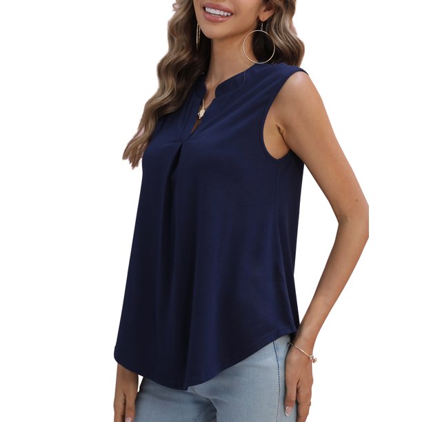 QINCAO Womens Tank Tops V Neck Sleeveless Casual Basic Womens Summer Tops Tunic Blouses,L(12-14)
