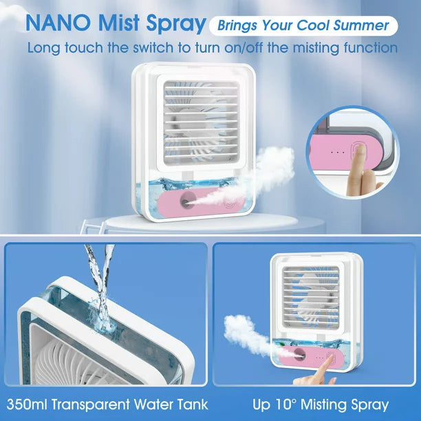 Portable Air Conditioner Fan, Melliful Mini AC Fan with 3 Wind Speed & LED Night Lights, Air Cooling Fan for Room Home Bedroom Office