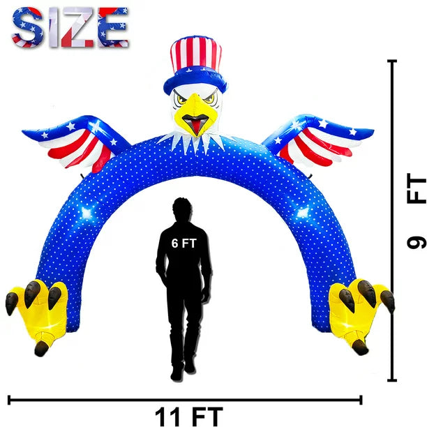 iFanze 4th of July Independence Day Inflatables, 9ft Height Flying Bald Eagle American Flag Inflatable Archway with Built-in LED Lights, Outdoor Indoor Lawn Garden Home Yard Patriotic Decoration