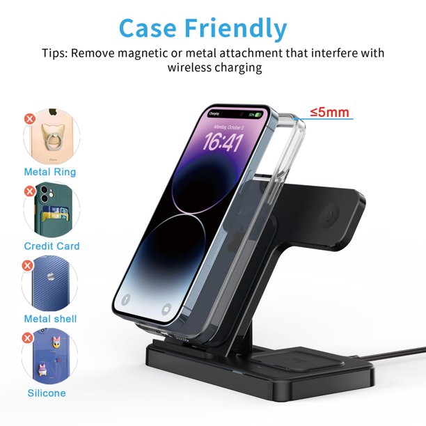 ifanze Wireless Charging Station, 3 in 1 Wireless Charger Stand, Fast Wireless Charging Dock for iPhone 14/13/12/11/Pro/X/Max/XS/XR/8/Plus, for Apple Watch7/6/5/4/3/2/SE, for Airpods 3/2/Pro, Black