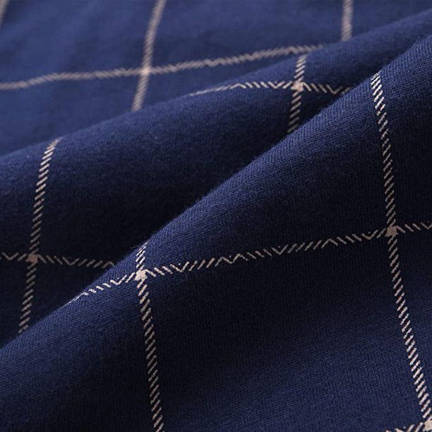 Vulcanodon Mens Cotton Pajama Pants, Lightweight Sleep Pants with Pockets Soft Lounge Pajama Pants for Men Plaid Pj Bottoms (Navy-plaid 01, Large)