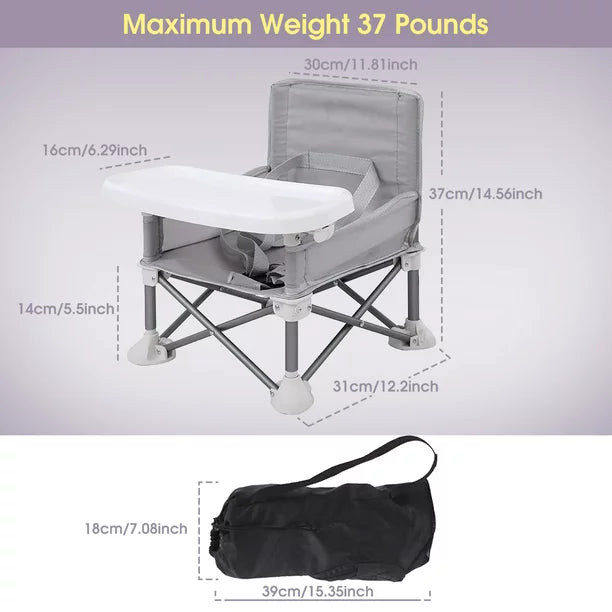 iFanze Booster Chair for Toddlers Eating, Travel Booster Seat with Tray for Months 6-36 Baby, Folding Portable Baby Booster Seat for Indoor/Outdoor Use, Gray