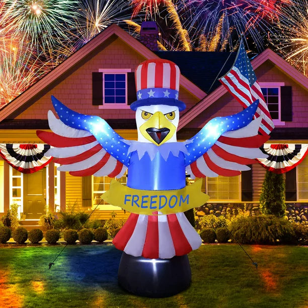 7FT Tall Patriotic Independence Day 4th of July Inflatable, American Flying Bald Eagle Blow Up Inflatables with Build-in LED Lights for Outdoor Indoor Home Celebration Garden Yard Decorations