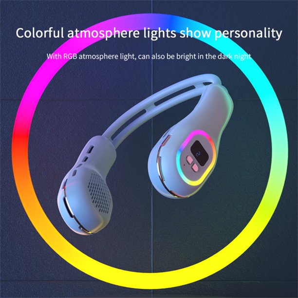 Portable Neck Fan, RGB Rechargeable Hands Free Bladeless Fan with LED Display, 360° Cooling Personal Fan with 3600 mah 3 Speeds Personal Wearable Quiet Fans for Office Outdoor Travel Home