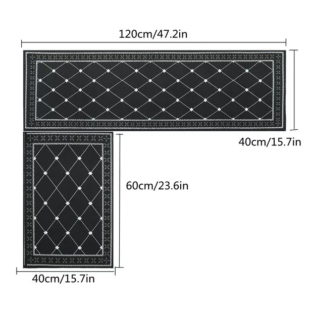 Anti Fatigue Kitchen Floor Mat Set of 2 Non Slip Kitchen Rugs and Mats Cushioned Comfort Runner Rug 15.7""x23.6""+15.7""x47.2"" Waterproof Kitchen Carpet, Black