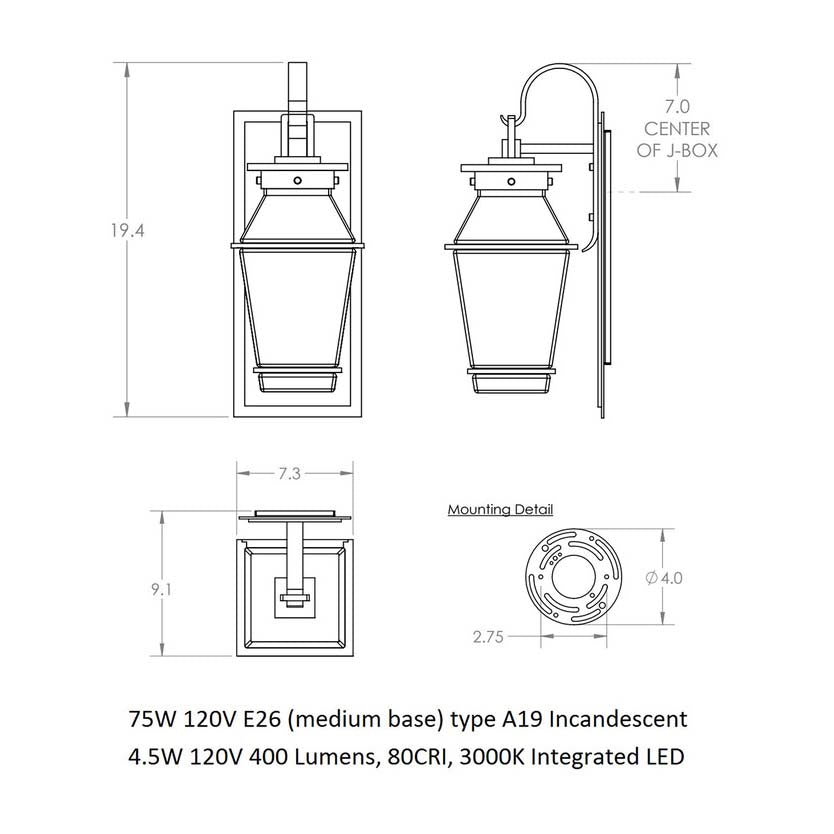 Landmark Outdoor Wall Sconce with Shepherds Hook