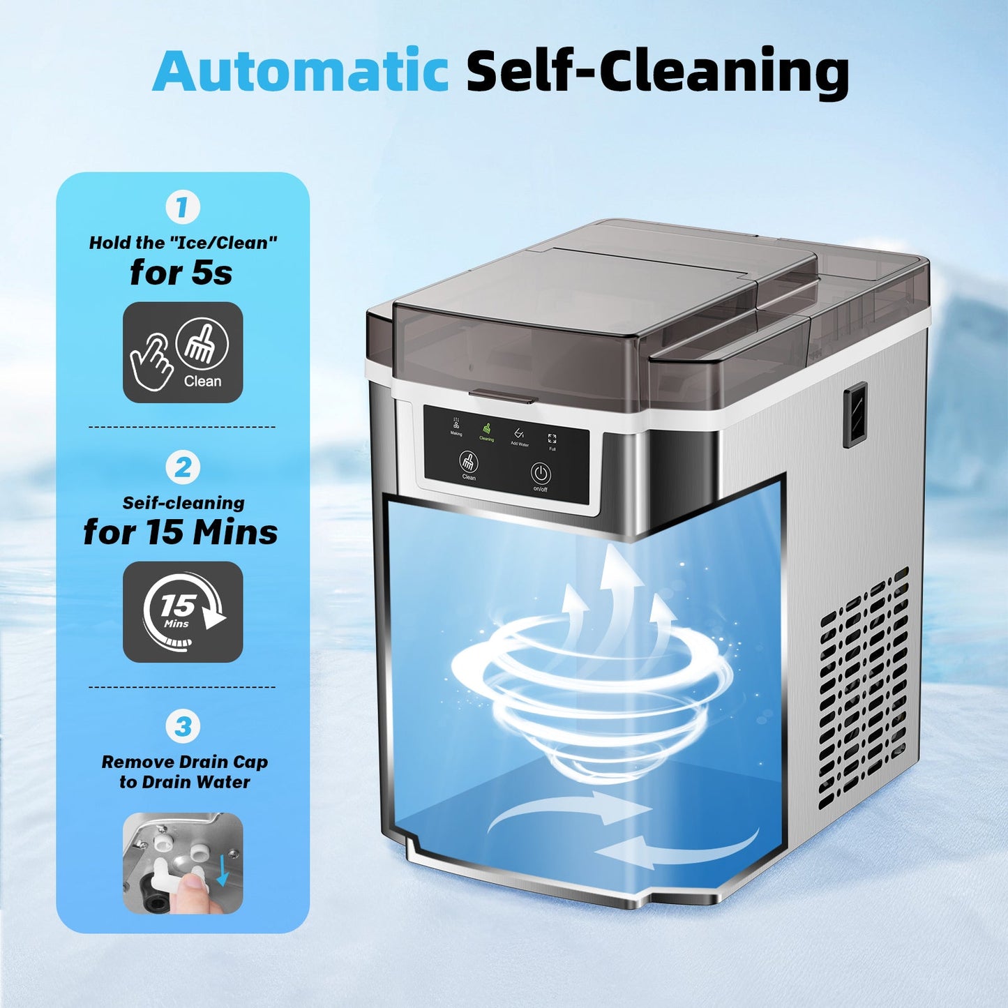 Nugget Ice Maker Countertop, 40Lbs/24H, Chewable Pellet Ice Machine, Soft Chewable Ice in 6 Mins, with Self-Cleaning Function, with Ice Scoop for Home, Kitchen, Office