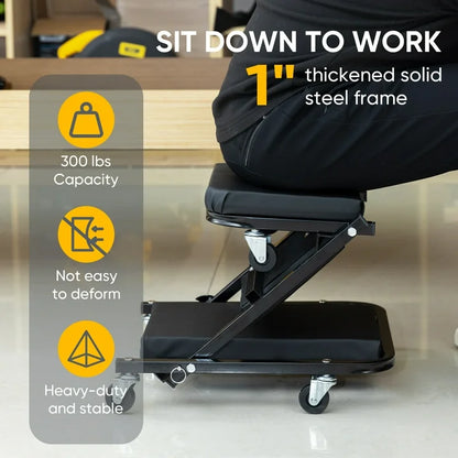 Deli Mechanic Creeper,36" 2 in 1 Z Creeper Seat,Rolling Folding Car Creeper with 6 pcs Wheels,Creeper Automotive and Garage Stool,300 lbs Capacity,for Garage, Shop, Auto Repair, Lay Down or Sit