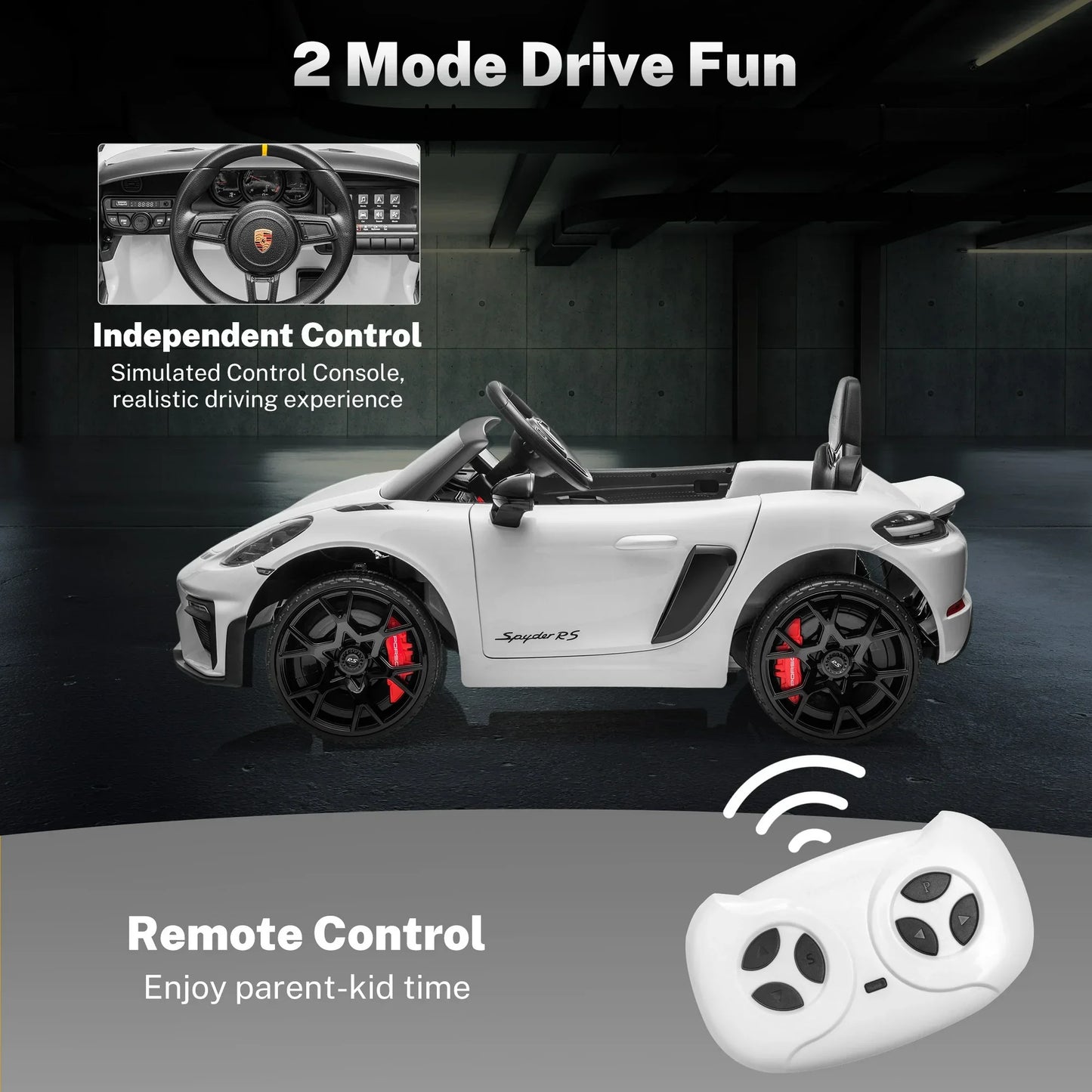 12V Porsche 718 Spyder Kids Ride on Toys Car with Parents Control, Toddler Car with 4 Wheel Suspension Design, Kids Electric Car with Bluetooth/MP3/Lights, Kids' Electric Vehicles for Aged 3-5, White