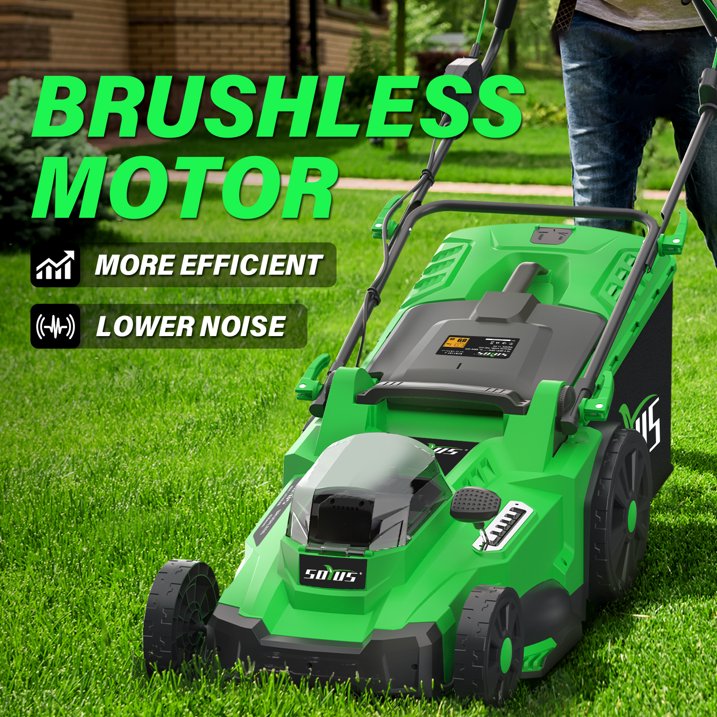 SOYUS Electric Lawn Mower Cordless, 17 Inch 40V Battery Powered Lawn Mower with Brushless Motor, 6 Position Height, includes 2x4.0Ah Batteries and Dual Port Charger