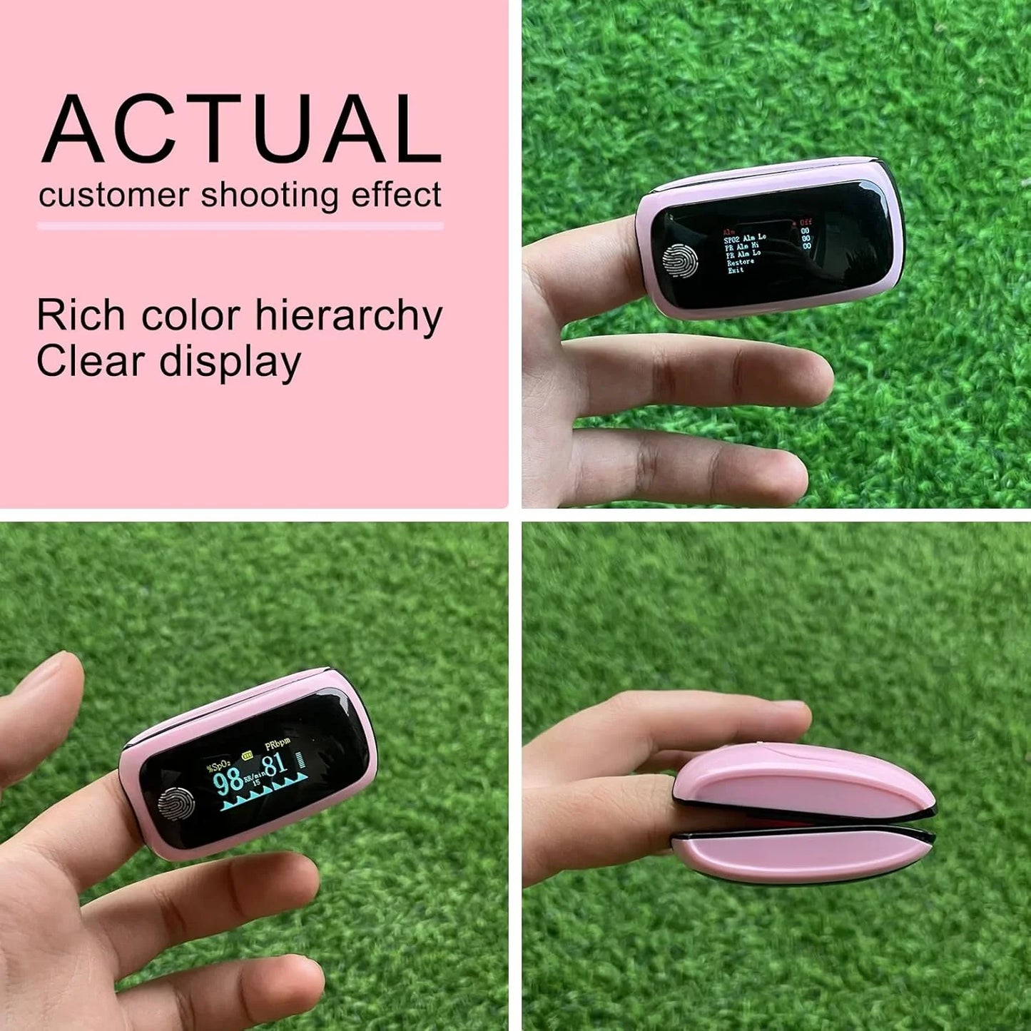 SUWU Pulse Oximeter Rechargeable, Oxygen Monitor Fingertip, Pulse Oximeter with Respiration, Respiratory Rate Monitor, Oximetry for Athletic Aviation Wide Use (Pink)