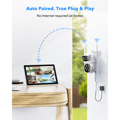 Toguard SC49 10CH Wired Security Camera System Outdoor with 500G Hard Drive, 2K 10.1" LCD NVR Monitor, 4pcs 2K/2MP+2PM PTZ Dual Lens Linkage Security Surveillance Cameras, Wireless WiFi Sigal