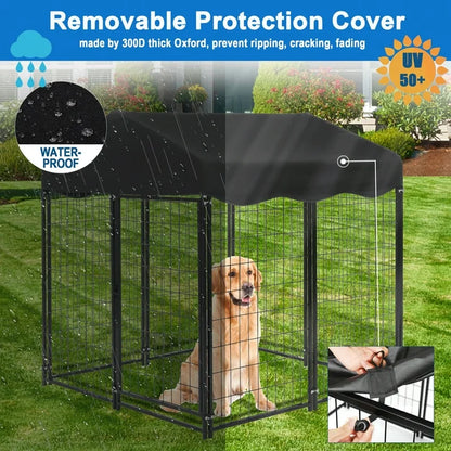 Suchown Outdoor Dog Kennel, 4ft  4.2ft  4.5ft Black Welded Wire Large Dog Playpen with UV Resistant Oxford Cloth Roof