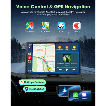 Lamtto Carplay Screen for Car,9-inch Portable Car Stereo Touchscreen with Apple CarPlay and Android Auto with Voice Control,Bluetooth,GPS Navigation for All Vehicles Balck