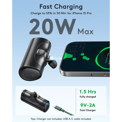 Portable Charger for iphone android with LED Display, 20W Quick Charge Powerbank, 5000mAh Battery Pack Charing Bank Compatible with iPhone 16/15 Pro Samsung Galaxy Note and other USB C Phones