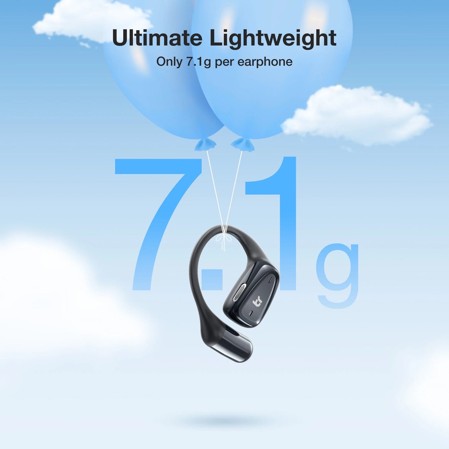 BlitzRock Ultra-Light Open Ear Wireless Earbud, bluetooth V5.4 Wireless Headphones with Microphone, IPX7 Waterproof Sport Earphone