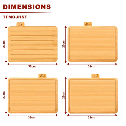 stusgo Bamboo Cutting Board Set with Stand,32cm 4 piece Kitchen Chopping Boards with Juice Grooves