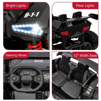24V 2-Seater Ride On Police Pickup, 4WD/2WD Switchable Kids UTV, 800W Motors W/Remote Control, 3 Speeds, Electric Truck Car Toy Gifts for Kids with Megaphone, Alarm Lights, MP3, 2 Safety Belts, Black