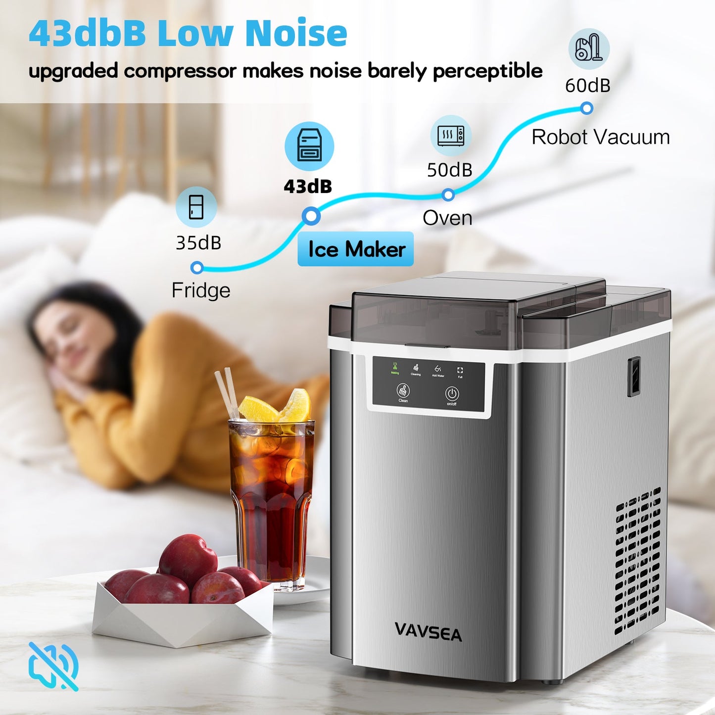 Nugget Ice Maker Countertop, 40Lbs/24H, Chewable Pellet Ice Machine, Soft Chewable Ice in 6 Mins, with Self-Cleaning Function, with Ice Scoop for Home, Kitchen, Office