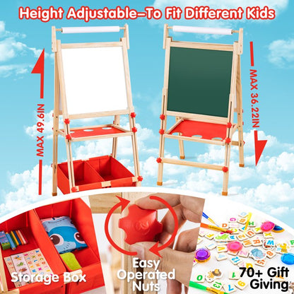 Deli All-in-One Art Easel Kids Easels for Kids, Height Adjustable Wooden Art Easel with Paper Roll for Toddlers 2-4 Years and Magnetic Double Sided Art Easel for Kids Ages 4-8
