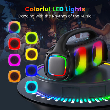 FanFun Portable Bluetooth Speaker, 60W Powerful Speaker with 2 Wireless Microphones with RGB Lights, Perfect for Adults & Kids, Home & Outdoor Party