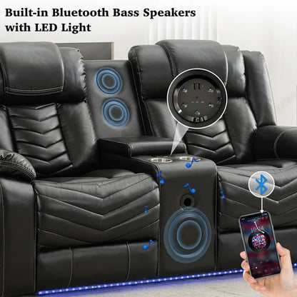 Othniel Power Recliner Sofa Set 5-Seater with Bass Speaker,Wireless Charger,LED Light Black