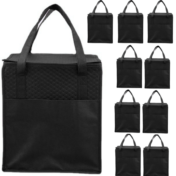 10 Pack Insulated Reusable Grocery Bag with Zippered Top, Large Insulated Bags, Thermal Food Storage Cooler Bag for Picnic, Travel, Groceries, Shopping