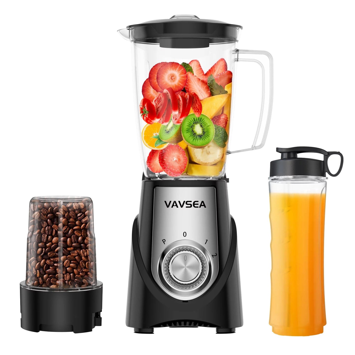 1000W Smoothie Blender for Shakes and Smoothies, 3 IN1 Kitchen Personal Blenders and Grinder Combo for Protein Drinks, BPA-Free, 2 Speeds & Pulse
