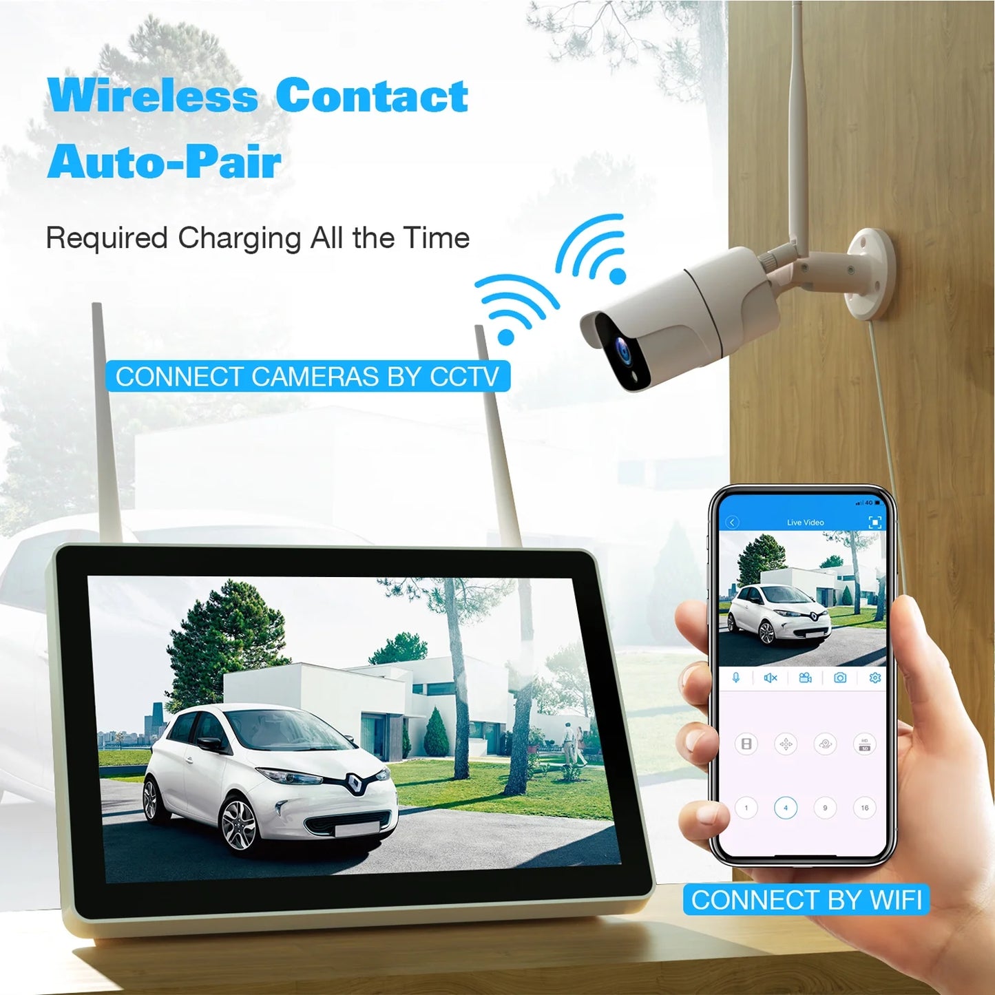 Toguard 1080P Wired Security Camera System with 3TB Hard Drive 12.1" Monitor 8CH NVR IP66 Waterproof
