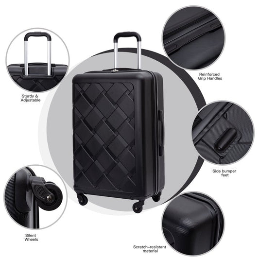 Amalodie 3 Piece Luggage Sets,ABS Hardside Suitcase,Carry On Luggage with Lightweight Durable Spinner Wheels,Black